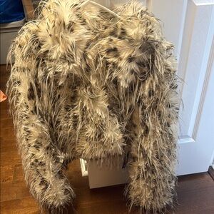 Hot & Delicious Faux Fur Jacket with Black and Cream Accents